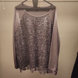 Adrianna Papell Gray Lace Blouse